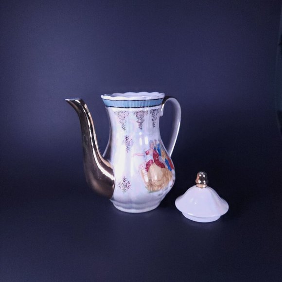 Victorian Antique Teapot + Saucer Turquoise Gold Tone by Duca Di Bavaria - Picture 6 of 7